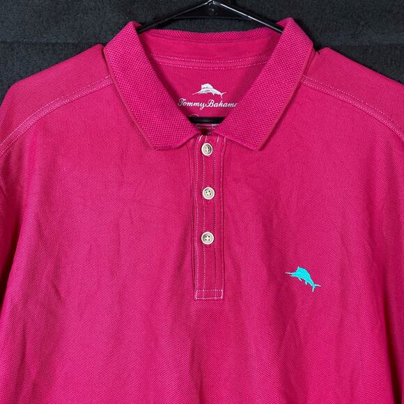 Tommy Bahama Mens Shirt Berry Pink Polo Short Sleeve Pima Cotton Large - Picture 2 of 12